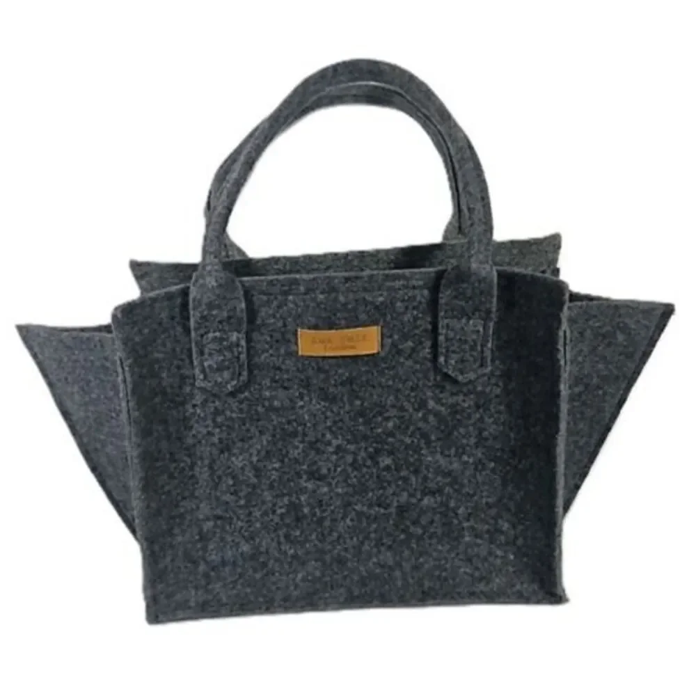Lux Felt London Gray Felt Structured Tote Bag Leather Trim Handbag